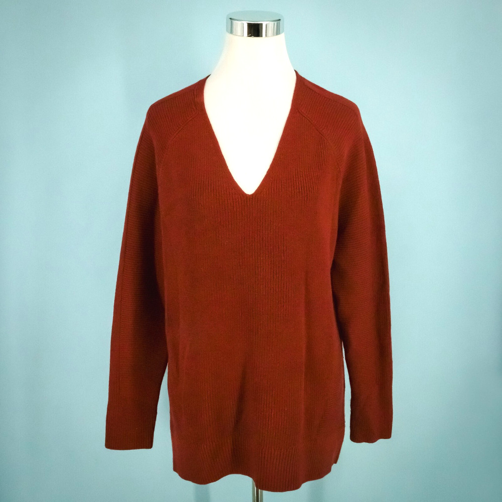 Athleta Size Medium M Rust Red Hanover V Neck Long Sleeve Merino Wool Sweater